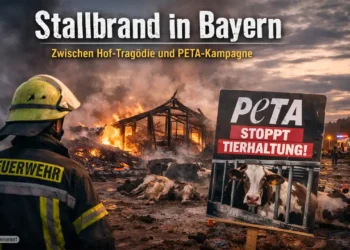 Feuerwehr vor brennendem Stall in Bayern nach schwerem Brand – Symbolbild zur Debatte um Stallbrand Bayern Landwirtschaft und Kritik von PETA.