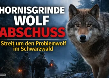 Wolf im Schwarzwald während der Jagd nach dem Tier – Debatte um den Hornisgrinde Wolf Abschuss im Nordschwarzwald.
