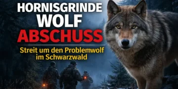 Wolf im Schwarzwald während der Jagd nach dem Tier – Debatte um den Hornisgrinde Wolf Abschuss im Nordschwarzwald.