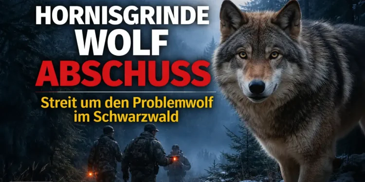 Wolf im Schwarzwald während der Jagd nach dem Tier – Debatte um den Hornisgrinde Wolf Abschuss im Nordschwarzwald.