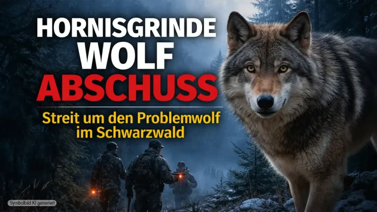 Wolf im Schwarzwald während der Jagd nach dem Tier – Debatte um den Hornisgrinde Wolf Abschuss im Nordschwarzwald.