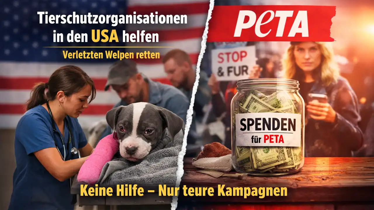 Tierschutzorganisationen USA Welpe Misshandlung: Verletzter Welpe wird von Tierärztin behandelt, während PETA für teure Kampagnen kritisiert wird.