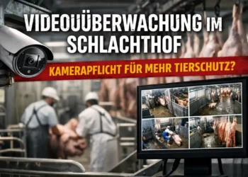 Überwachungskamera in einem Schlachthof überwacht Arbeitsbereiche während der Schlachtung – Symbolbild für die geplante Videoüberwachung Schlachthof.