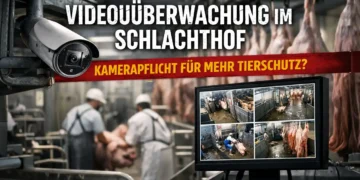 Überwachungskamera in einem Schlachthof überwacht Arbeitsbereiche während der Schlachtung – Symbolbild für die geplante Videoüberwachung Schlachthof.
