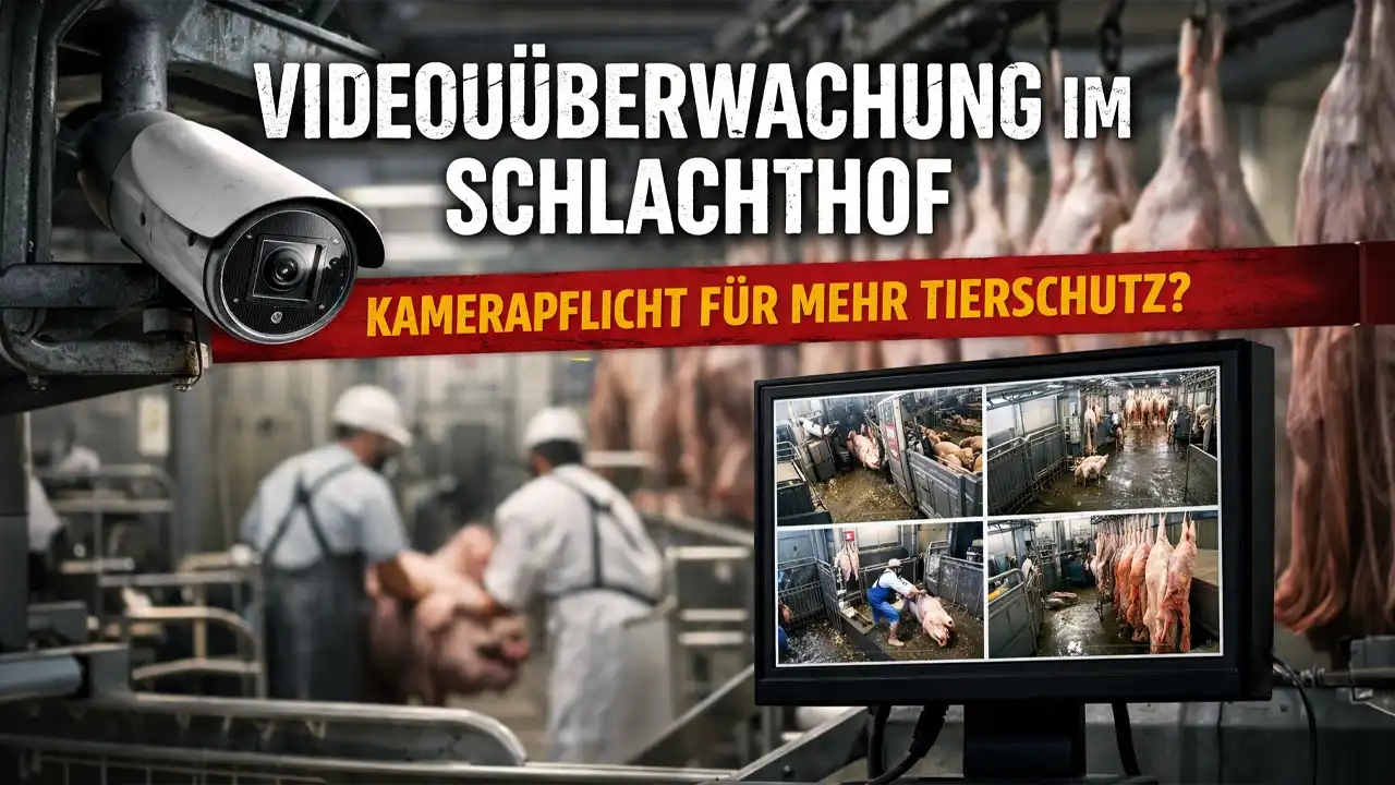 Überwachungskamera in einem Schlachthof überwacht Arbeitsbereiche während der Schlachtung – Symbolbild für die geplante Videoüberwachung Schlachthof.