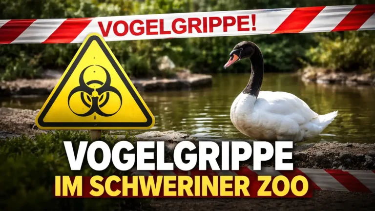 Warnschild vor Vogelgrippe und Schwarzhalsschwan im Zoo – Symbolbild für den Vogelgrippe Schweriner Zoo Fall.