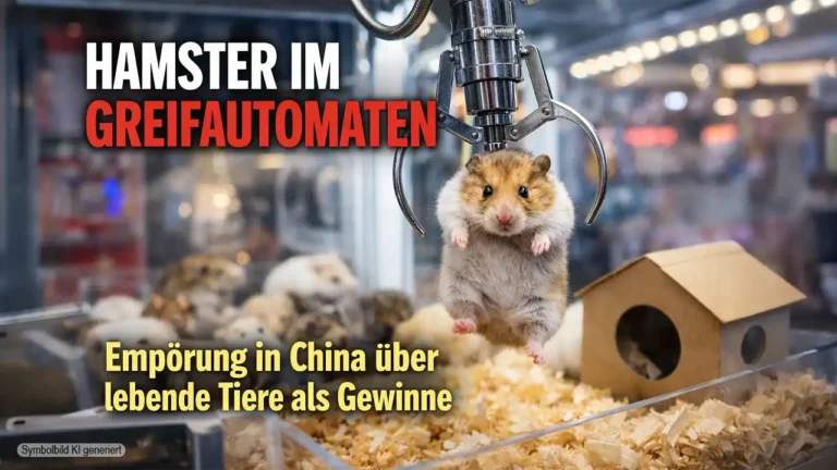 Hamster im Greifautomaten in einem chinesischen Einkaufszentrum – lebende Tiere werden in einem Spielautomaten als Gewinne angeboten.