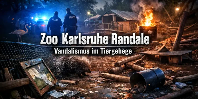 Zoo Karlsruhe Randale: Verwüstetes Tiergehege nach Vandalismus, Polizei untersucht den Schaden im Zoo Karlsruhe.