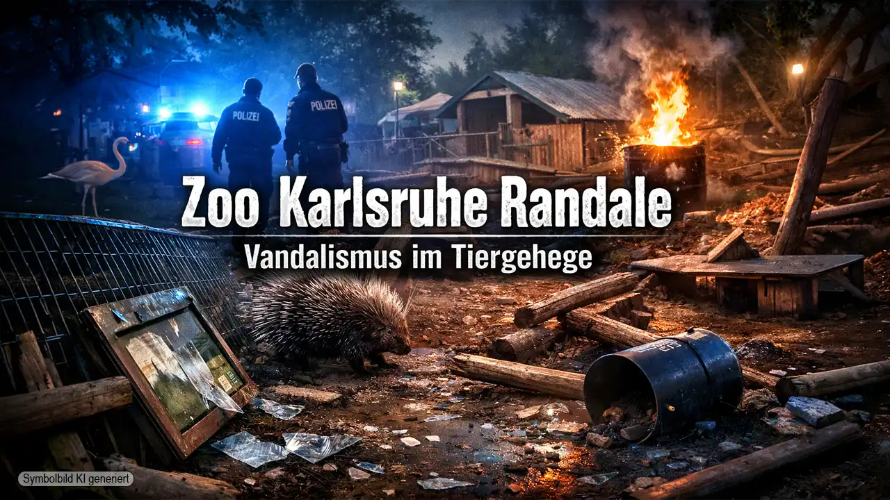 Zoo Karlsruhe Randale: Verwüstetes Tiergehege nach Vandalismus, Polizei untersucht den Schaden im Zoo Karlsruhe.