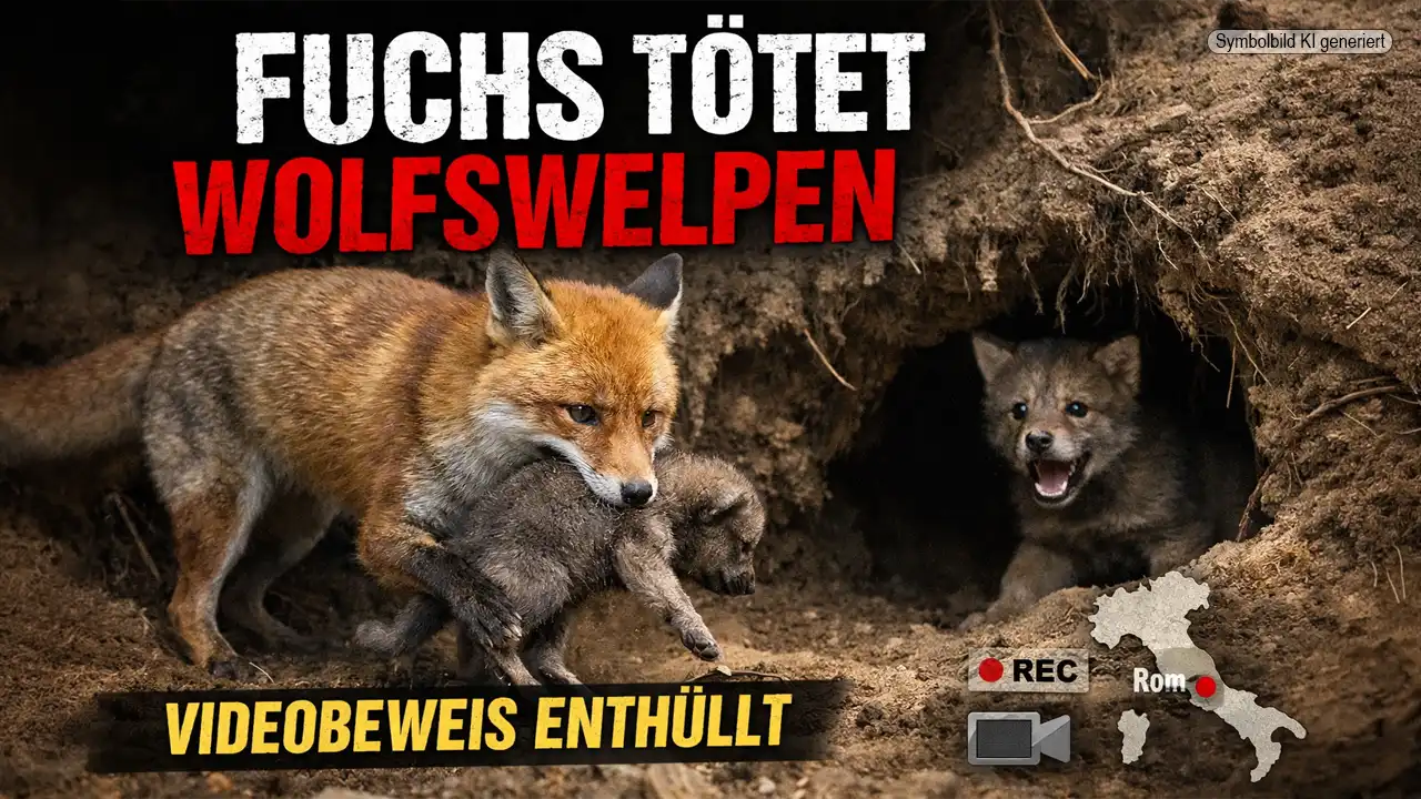 Fuchs tötet Wolfswelpen Videobeweis zeigt Angriff eines Rotfuchses auf Wolfswelpen am Bau