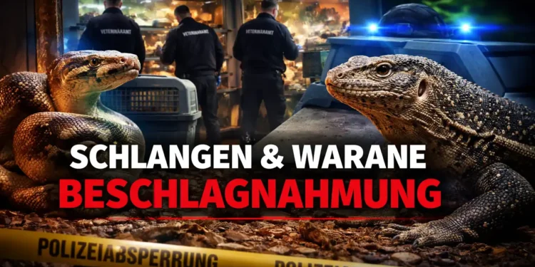 Schlangen Warane Beschlagnahmung: Behörden sichern exotische Tiere aus problematischer Haltung in einem Terrarienraum