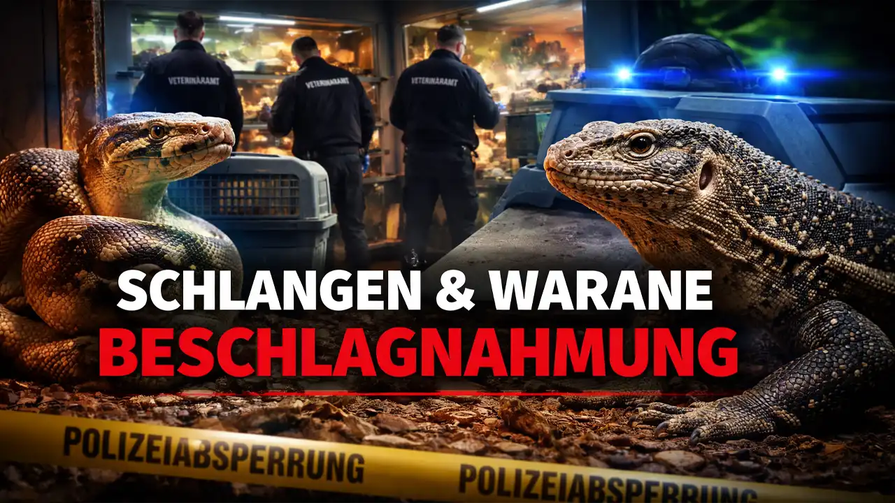 Schlangen Warane Beschlagnahmung: Behörden sichern exotische Tiere aus problematischer Haltung in einem Terrarienraum