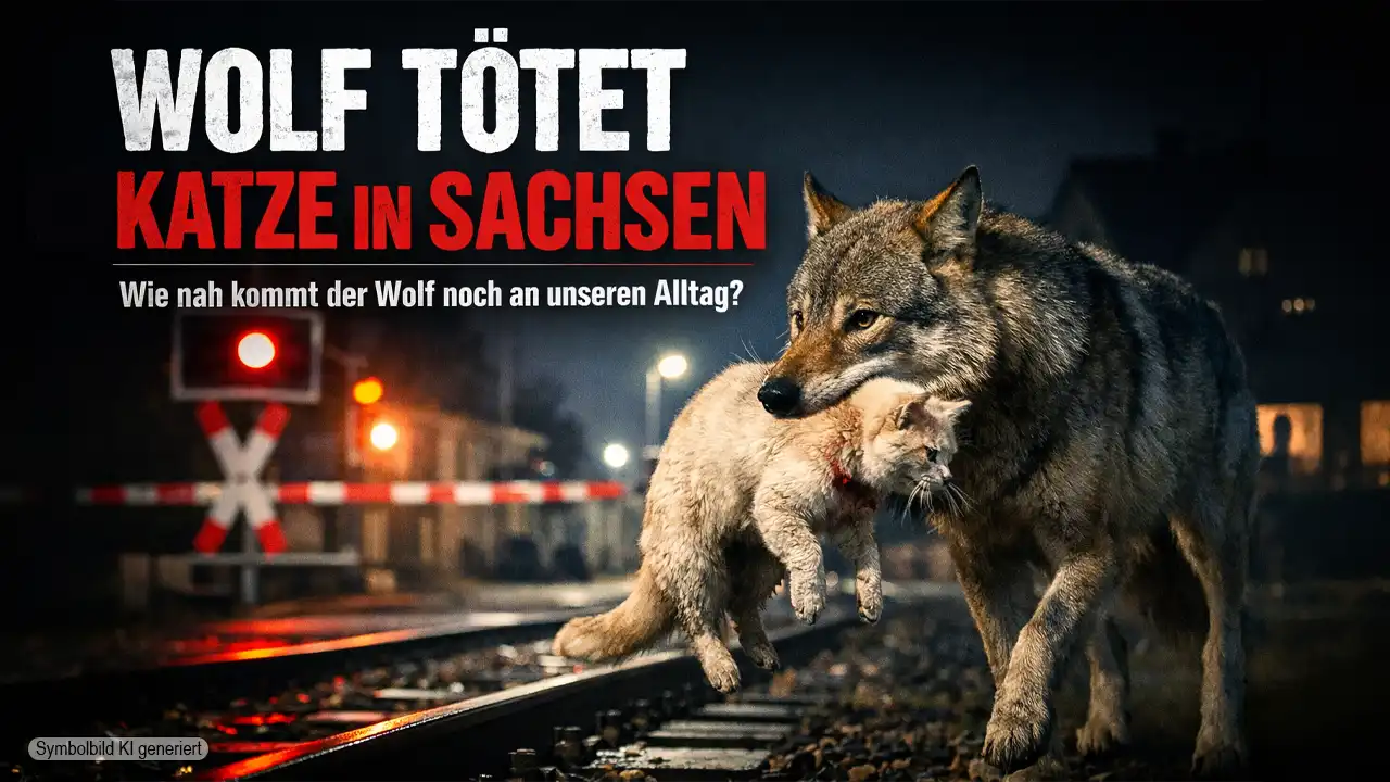 Wolf tötet Katze Sachsen: Wolf trägt Katze im Maul auf Bahngleisen in Siedlungsnähe