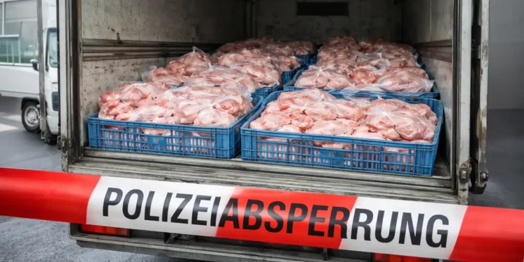 Ungekühltes Hähnchenfleisch Transport in Lieferwagen von Polizei gestoppt – große Mengen Fleisch ohne Kühlung entdeckt