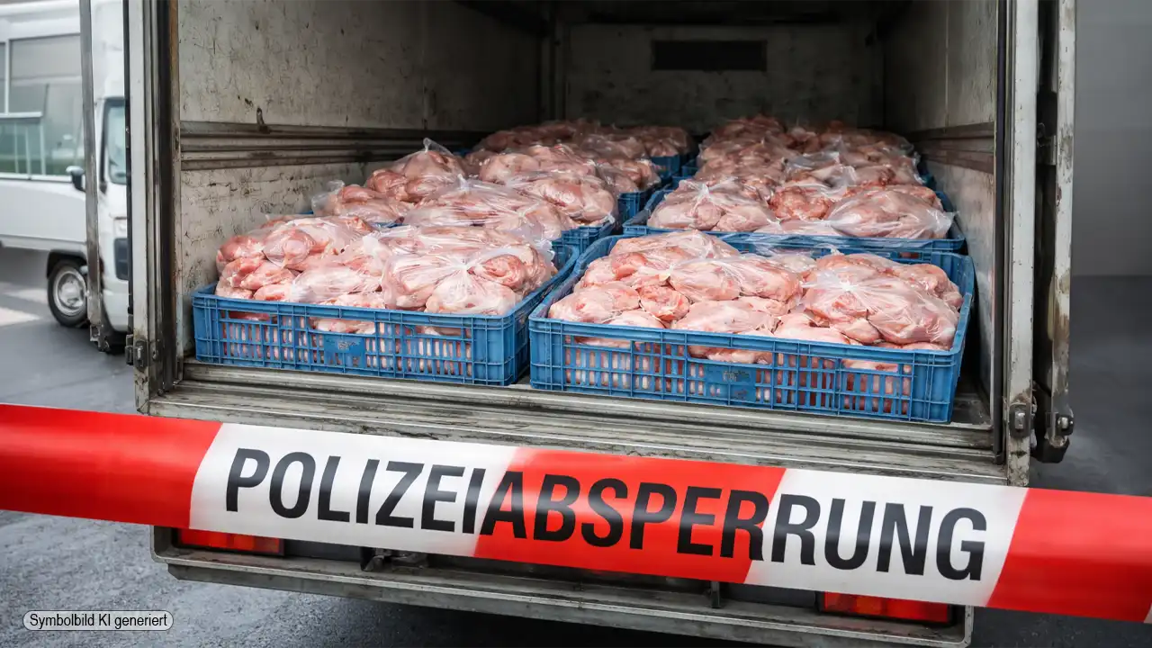 Ungekühltes Hähnchenfleisch Transport in Lieferwagen von Polizei gestoppt – große Mengen Fleisch ohne Kühlung entdeckt