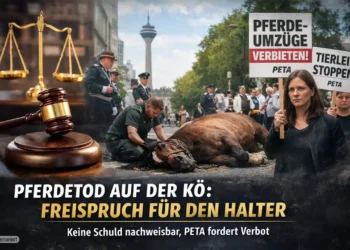 Freispruch nach Pferdetod auf der Kö: Wenn aus einem Einzelfall ein Politikum wird 13 Pferdetod Düsseldorf Freispruch: Gerichtsszene, kollabiertes Pferd auf der Kö und Protestszene symbolisieren den Fall