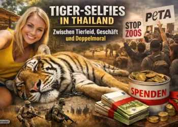 Tiger-Selfies in Thailand: Zwischen Tierleid, Geschäft und der großen Doppelmoral 15 Tiger Selfies Thailand zeigen Touristin mit Tiger sowie Proteste und Spendengelder im Hintergrund als Symbol für Tierschutz-Debatte