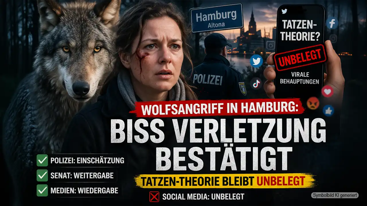 Wolfsangriff Hamburg Bissverletzung: Frau mit Gesichtsverletzung, Wolf, Polizei und Social Media Debatte im Hintergrund