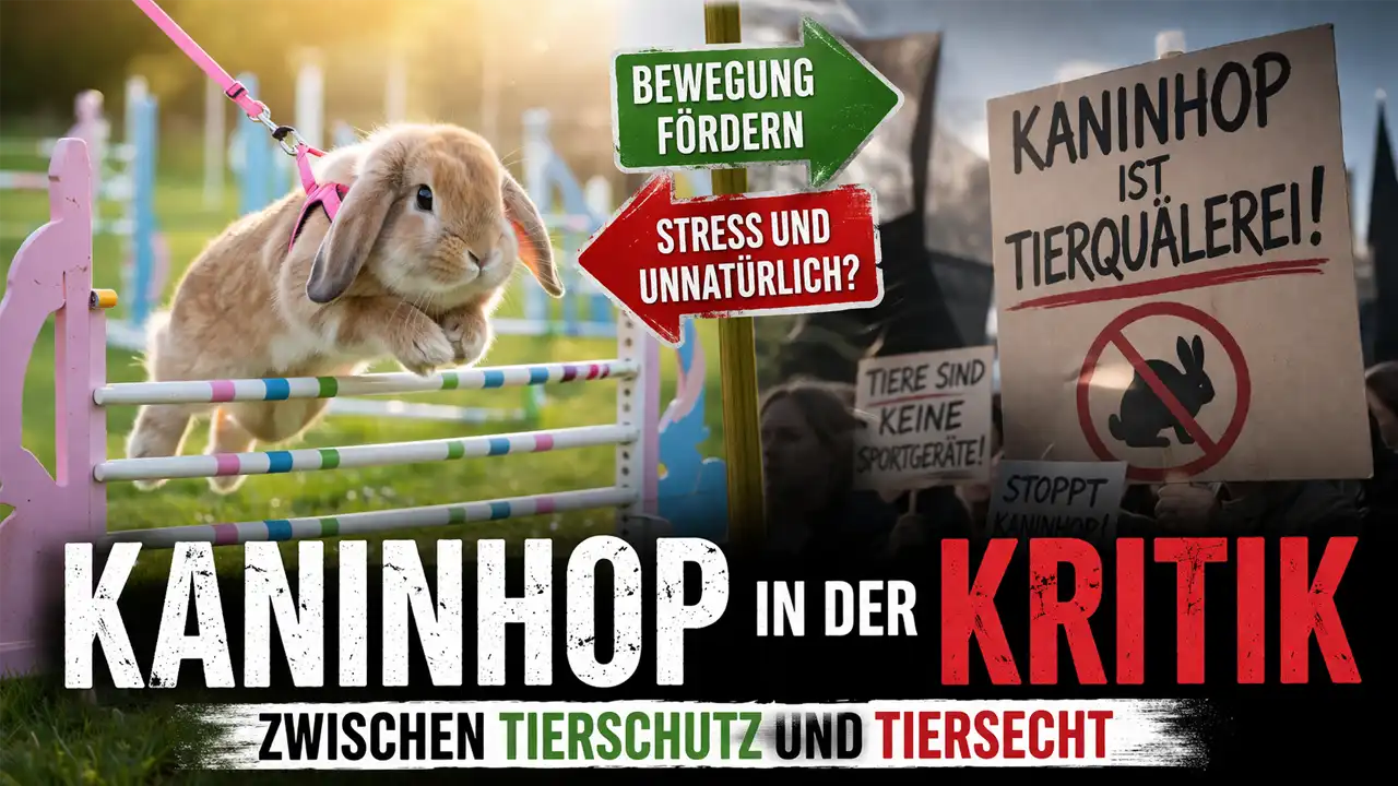 Kaninhop in der Kritik: Wenn Bewegung plötzlich zum Problem wird 1 Kaninhop Kritik: Kaninchen springt über Hindernis während im Hintergrund Protest gegen Kaninhop dargestellt wird
