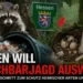 Waschbärjagd Hessen: Waschbär durchsucht Müll, während Hinweise auf Schäden durch invasive Arten und Jagdmaßnahmen sichtbar sind.