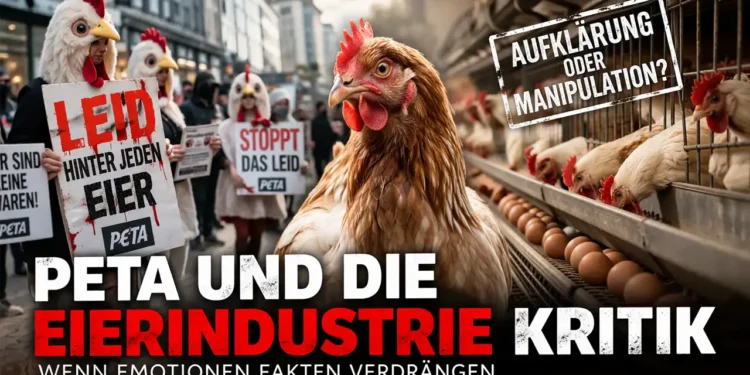 PETA - Inszenierter Protest statt sachlicher Debatte 11 PETA Eierindustrie Kritik: Aktivisten stehen einer modernen Hühnerhaltung gegenüber und symbolisieren den Konflikt zwischen Emotion und Realität.