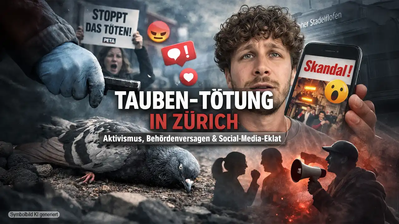 Tauben Zürich Tötung: Symbolbild zeigt Stadttaube, Proteste und Social-Media-Reaktionen zur Debatte in Zürich