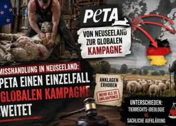 Schafmisshandlung Neuseeland PETA: Symbolbild zeigt Schafscherer, verletztes Schaf und globale Kampagnenausweitung bis nach Deutschland