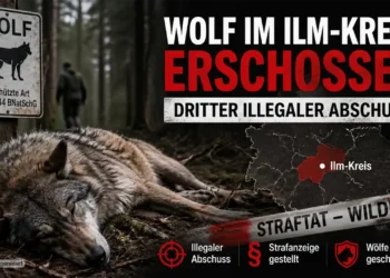 Illegaler Wolfsabschuss Thüringen: Toter Wolf liegt im Wald, Symbolbild für einen weiteren illegalen Abschuss im Ilm-Kreis.