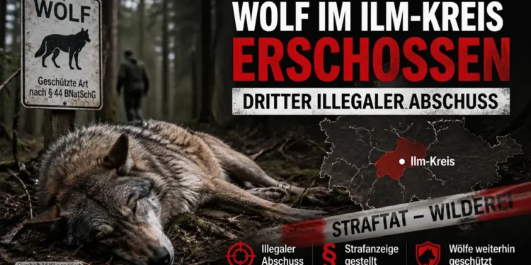 Illegaler Wolfsabschuss Thüringen: Toter Wolf liegt im Wald, Symbolbild für einen weiteren illegalen Abschuss im Ilm-Kreis.