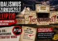 Vandalismus am Zirkuszelt in Leipzig: Wenn Aktivismus in Straftaten umschlägt 44 Vandalismus Zirkus Leipzig: Beschmiertes Zirkuszelt mit Graffiti „Tierquälerei“ und Täter im Hintergrund