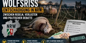Wolfsrisse in NRW: Entschädigungszahlungen zwischen Theorie, Politik und Praxisproblemen 21 Wolfsriss Entschädigung NRW zeigt gerissene Schafe und beschädigten Zaun nach einem Wolfsangriff