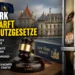New York verschärft Tierschutzgesetze – echter Fortschritt oder Symbolpolitik mit PR-Effekt? 9 Titelbild zu „New York Tierschutzgesetze“ mit New Yorker Kapitol, Richterhammer und eingesperrtem Hund als Symbol für strengere Tiergesetze.