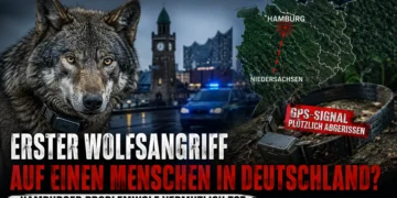 Wolfsangriff auf Menschen: Ein mit GPS-Halsband ausgestatteter Wolf vor Hamburger Stadtkulisse. Das Signal ist abgerissen, der Problemwolf gilt als vermutlich tot.