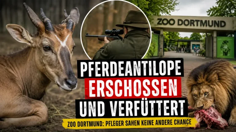 Pferdeantilope Zoo Dortmund: Symbolbild zeigt eine Pferdeantilope, einen Jäger und einen Löwen im Zusammenhang mit der Verfütterung eines verstorbenen Zootieres.