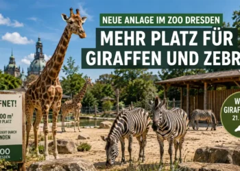 Die neue Zoo Dresden Giraffenanlage zeigt mehrere Giraffen und Zebras auf einer vergrößerten Außenanlage, die durch Spenden finanziert wurde.