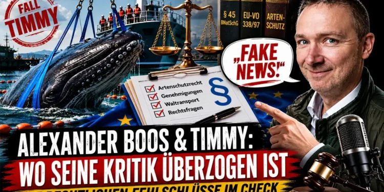 Alexander Boos Timmy: Titelbild mit Buckelwal-Rettung, juristischen Symbolen und einer kritischen Auseinandersetzung mit den rechtlichen Aussagen zum Fall Timmy.