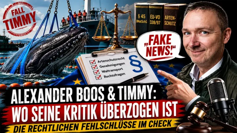Alexander Boos Timmy: Titelbild mit Buckelwal-Rettung, juristischen Symbolen und einer kritischen Auseinandersetzung mit den rechtlichen Aussagen zum Fall Timmy.