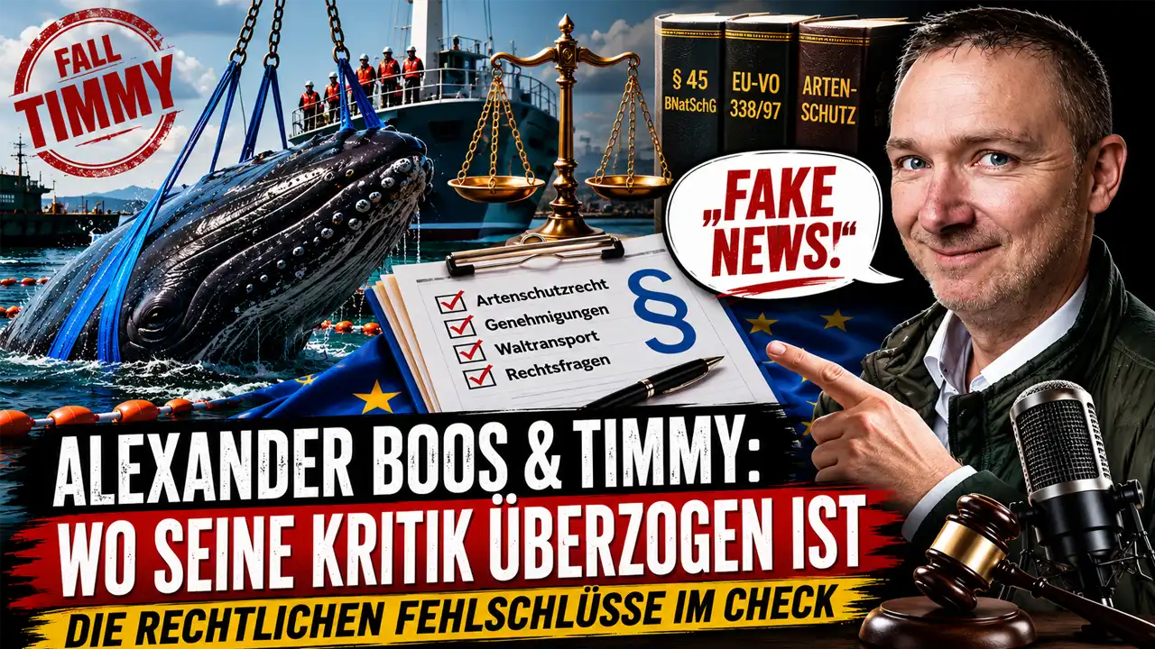 Alexander Boos Timmy: Titelbild mit Buckelwal-Rettung, juristischen Symbolen und einer kritischen Auseinandersetzung mit den rechtlichen Aussagen zum Fall Timmy.