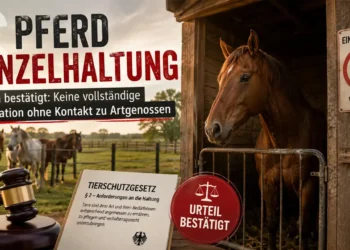 OVG bestätigt: Vollständige Alleinhaltung eines Pferdes kann gegen das Tierschutzgesetz verstoßen 13 Pferd Einzelhaltung: Symbolbild eines allein stehenden Pferdes im Stall, während im Hintergrund weitere Pferde und Hinweise auf ein Gerichtsurteil zum Tierschutz zu sehen sind.
