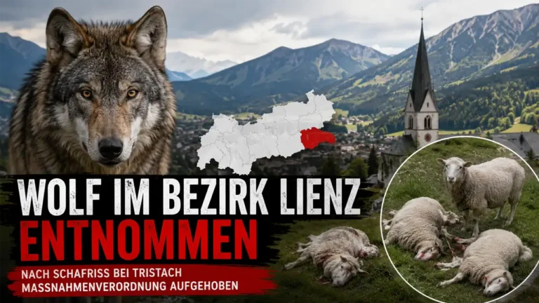 Wolf Lienz: Symbolbild eines Wolfs vor alpiner Kulisse in Osttirol. Nach einem Schafriss bei Tristach wurde ein als Risikowolf eingestuftes Tier entnommen.