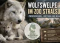 Wolfswelpe sorgt für Hoffnung im Zoo Stralsund – während Deutschlands Wolfsbestand weiter wächst 45 Wolfswelpe Zoo Stralsund: Polarwölfin Teja mit ihrem Welpen im Vordergrund, ergänzt durch ein Wolfsrudel und Hinweise auf die Ausbreitung des Wolfes in Deutschland.