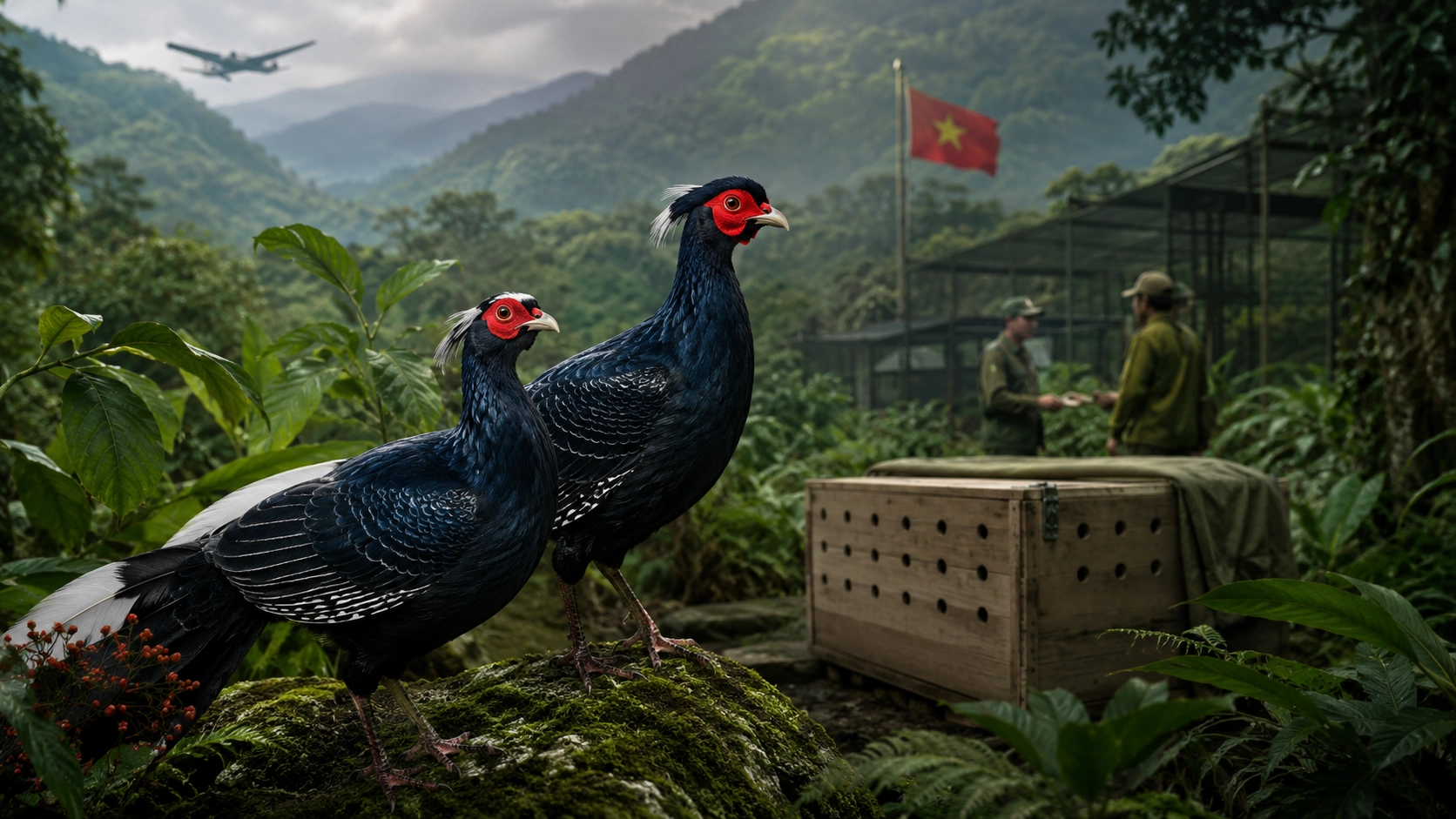 Wiederansiedlung des Vietnamesischen Fasans: Zwei seltene Fasane erreichen ein geschütztes Zuchtzentrum in Vietnam.