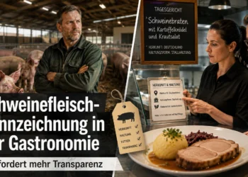 Schweinefleisch-Kennzeichnung in der Gastronomie: ISN fordert Herkunft und Haltung transparent auszuweisen 41 Schweinefleisch Kennzeichnung Gastronomie: Schweinehalter, Stall und Restaurant zeigen die Debatte um Herkunft und Haltungsform.