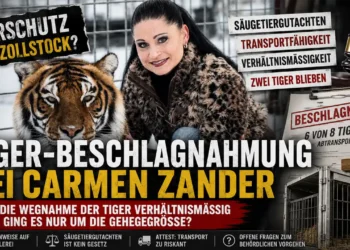 Tiger-Beschlagnahmung bei Carmen Zander: Ging es wirklich um Tierschutz oder lediglich um den Zollstock? 12 Tiger-Beschlagnahmung Carmen Zander: Carmen Zander mit einem Tiger – Symbolbild zur Debatte über die Beschlagnahmung und die Verhältnismäßigkeit der behördlichen Maßnahme.