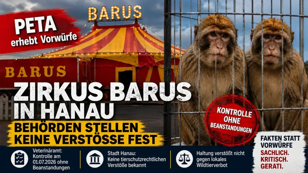 Zirkus Barus Peta: Zwei Berberaffen im Außengehege vor dem Zirkus Barus während der Peta-Kritik in Hanau.