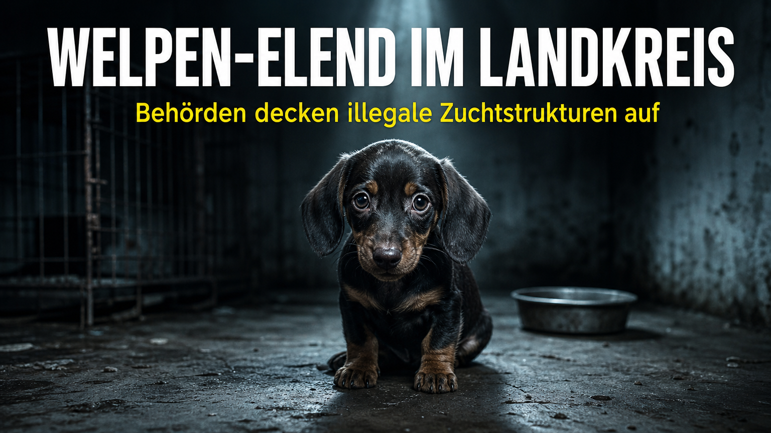 illegaler Hundehandel: Ein verängstigter Dackelwelpe in einem dunklen Raum als Symbol für den illegalen Hundehandel.