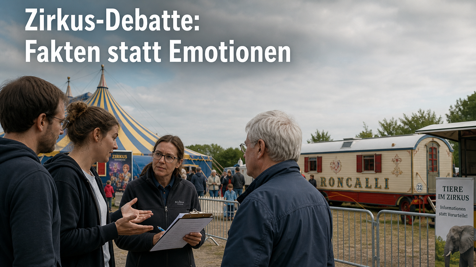 Circus Krone Proteste in Heidelberg: Kleine Demonstrationen gegen breite Zustimmung – was in der Debatte fehlt 1 Menschen diskutieren sachlich vor dem Zirkuszelt während der Circus Krone Proteste in Heidelberg.