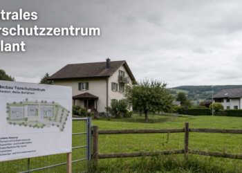 Tierschutzzentrum Thurgau geplant in Bethlehem: Zentrales Zentrum für 500 Tiere 14 Baugelände für das geplante Tierschutzzentrum Thurgau im Weiler Bethlehem mit Hinweisschild
