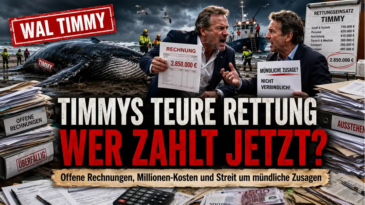 Wal Timmy: Millionenstreit offenbart das Chaos hinter der Rettungsaktion 1 Millionenstreit um Wal Timmy: Zwei Geldgeber streiten vor dem gestrandeten Buckelwal über offene Rechnungen und die Kosten der Rettungsaktion.