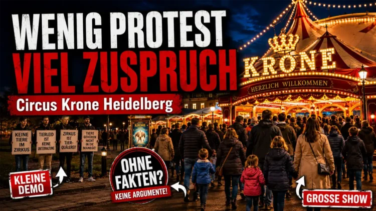 Circus Krone Proteste in Heidelberg mit kleiner Demonstration und großem Besucherandrang vor dem beleuchteten Zirkuseingang